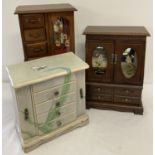 3 wooden jewellery boxes all with floral decoration.