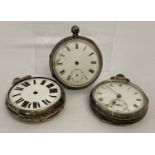 An antique Swiss silver pocket watch together with 2 antique silver pockets watches.