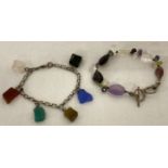 2 silver and natural/semi precious stones bracelets.