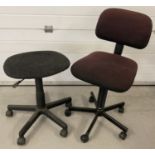 A modern office chair with burgundy upholstery together with a modern office chair seat.