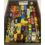 A tray of 45 Hot Wheels 1:72 scale diecast vehicles.