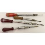3 original "Stanley Yankee" screwdrivers together with one other.
