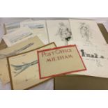 An artists folder containing a collection of mixed media artwork mostly by M Tomlin.