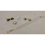 A small collection of modern costume jewellery to include opalite style drop earrings and necklace.