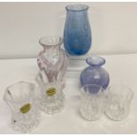 3 small Caithness Crystal vases together with 2 pairs of miniature lead crystal vases.