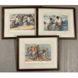3 framed and glazed limited edition signed prints of fisherman by T Waugh.