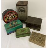6 vintage advertising tins. To include Kiwi Shoe care, Weetabix and Bassett's sweets.
