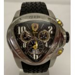 A men's "Spyder" chronograph wristwatch by Tonino Lamborghini with black tyre design silicone strap.