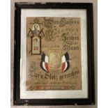 A framed and glazed WWI Imperial German embroidered service memorial.