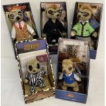 5 boxed Meerkat soft toys, some with certificates.