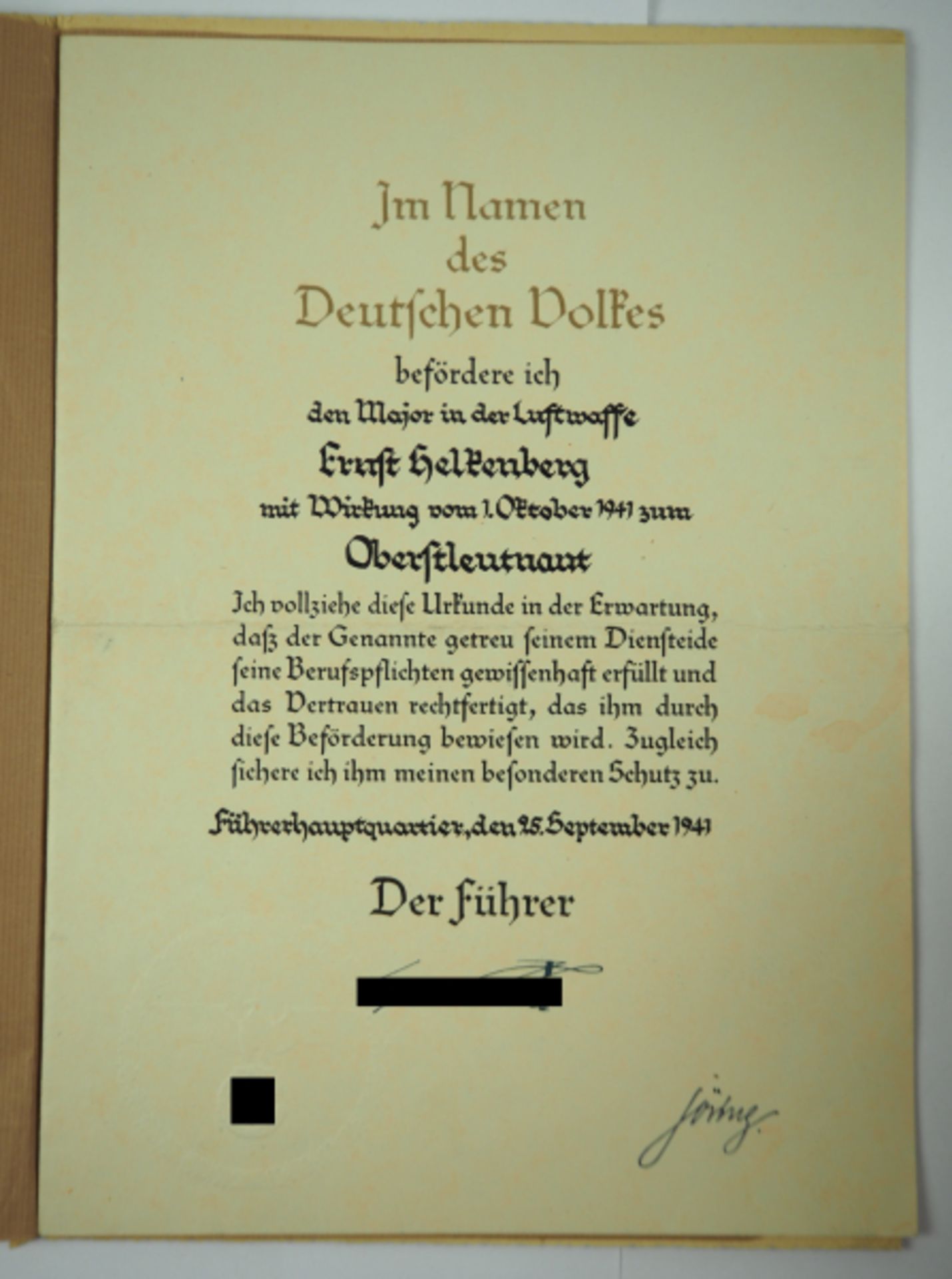 Luftwaffe: Patent zum Oberstleutnant.
