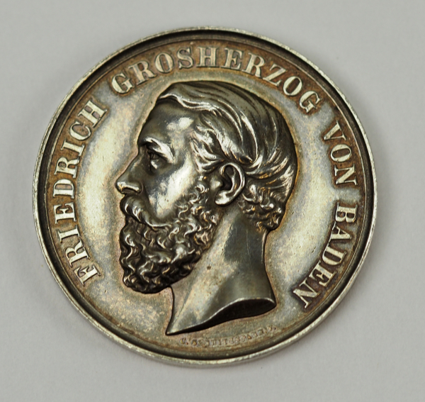 Baden: Silberne Rettungsmedaille, Friedrich I., 1. Modell (1868-1881).