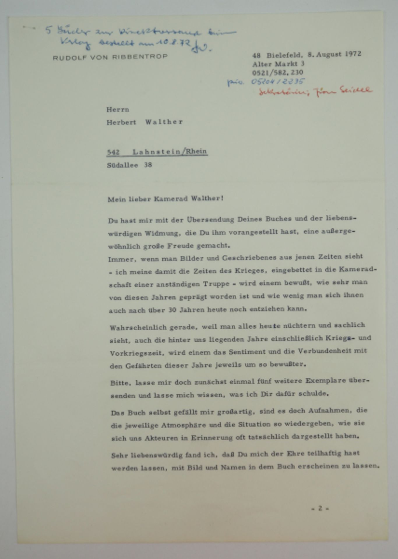 v. Ribbentrop, Rudolf. - Image 3 of 3