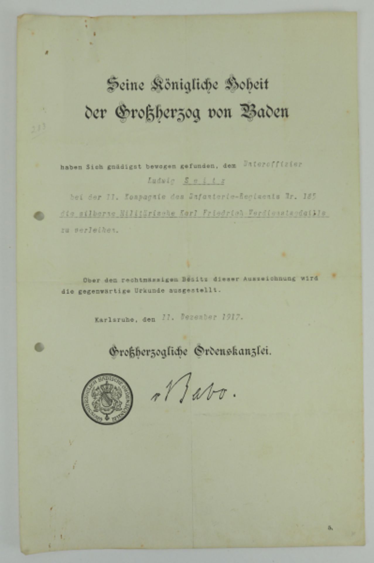 Baden: Nachlass eines Trägers der silbernen Militär-Karl-Friedrich-Verdienstmedaille der 11./ I.R. - Bild 2 aus 3