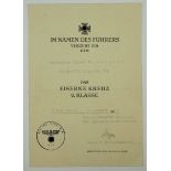 Eisernes Kreuz, 1939, 2. Klasse Urkunde für einen Oberreiter der N.-Staffel Schn. Abt. 506 - Dr.