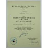 Kriegsverdienstkreuz, 2. Klasse mit Schwertern Urkunde für einen Wehr-Wirtschaftsführer - Rudolf