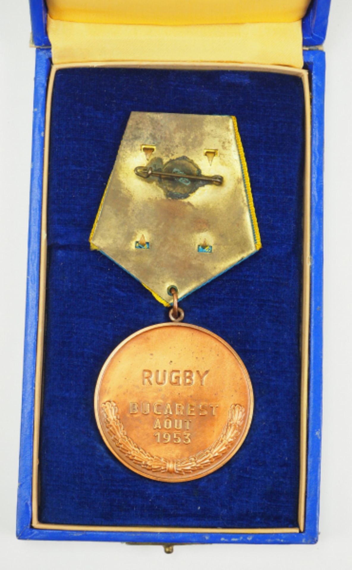 Rumänien: Internationale Jugendspiele, Bukarest 1953, Bronzemedaille - Rugby, im Etui. - Bild 2 aus 2