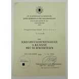 Kriegsverdienstkreuz, 2. Klasse mit Schwertern Urkunde für einen Obergefreiten der 7./ I.R. 80 -