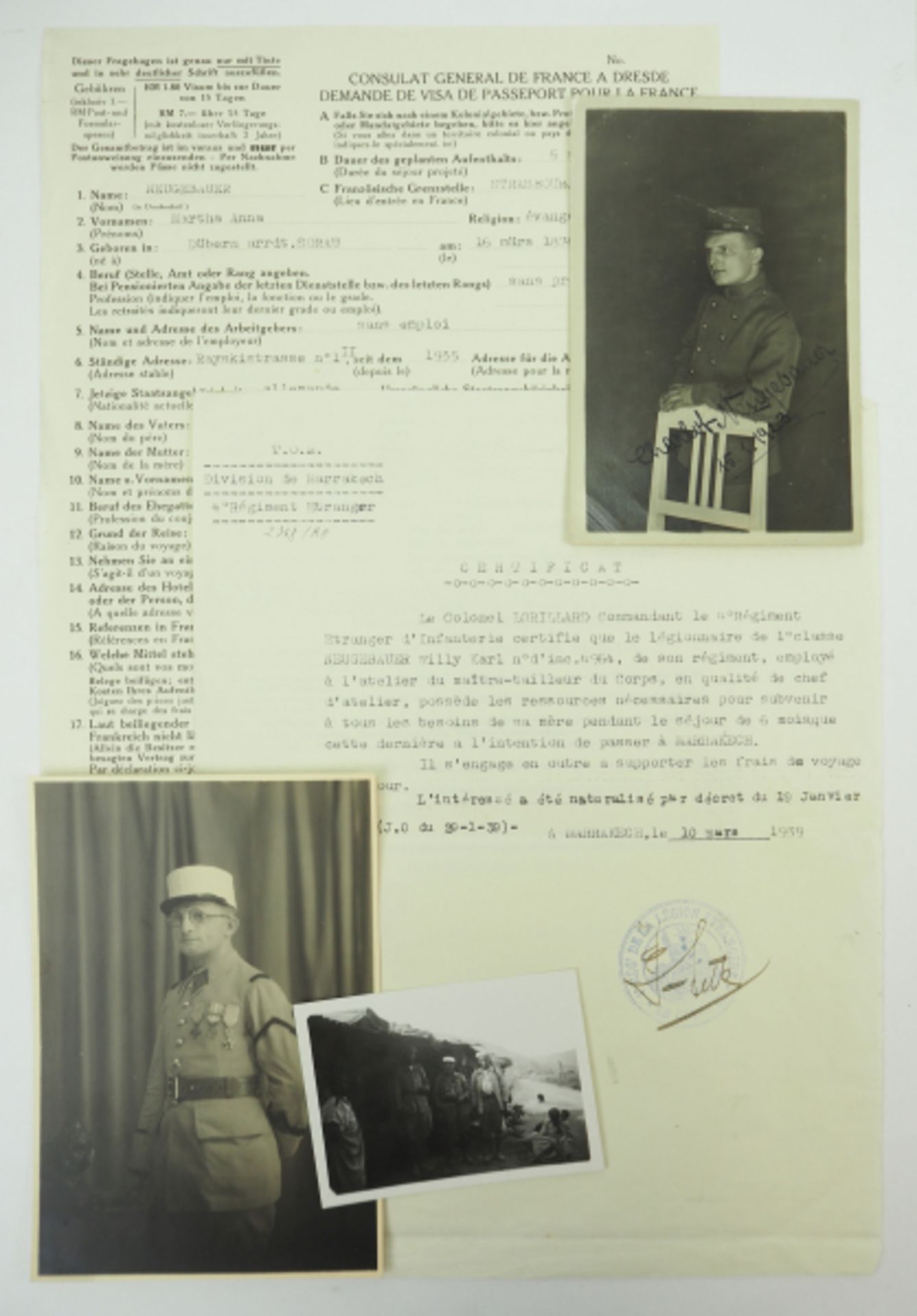Frankreich: Nachlass eines deutschen Fremdenlegionärs - Division de Marrakech, 4. Reg. Etranger.