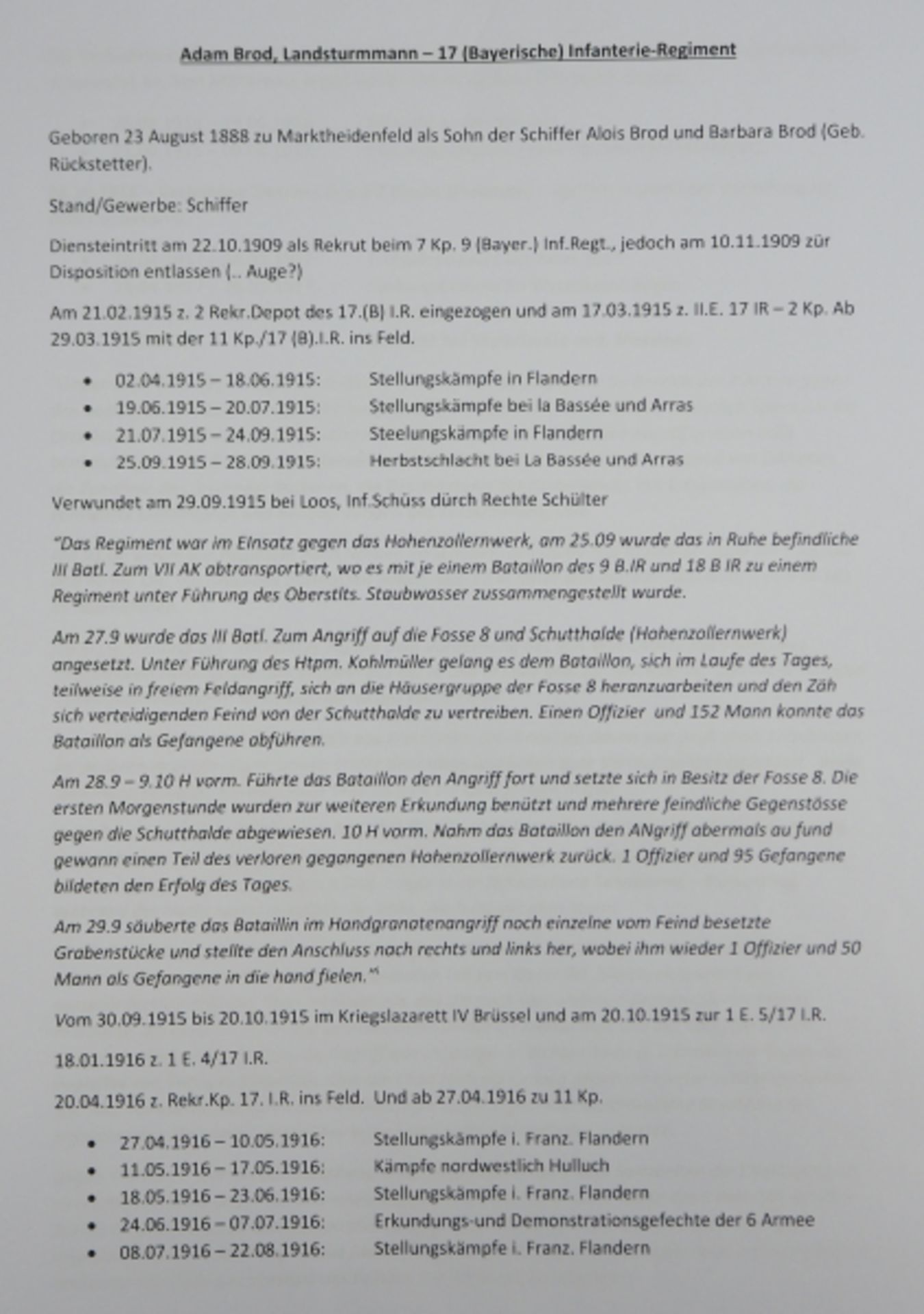 Bayern: Nachlass eines Landsturmmannes des 17. Bayer. I.R. - Überlebender der 27t Mine unter Ontario - Bild 2 aus 4