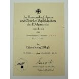 Eisernes Kreuz, 1939, 2. Klasse Urkunde für einen Oberfeldwebel der 11./ I.R. 501 - Conrad-Oskar