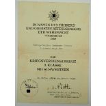 Kriegsverdienstkreuz, 2. Klasse mit Schwertern Urkunde für einen Stabsgefreiten der 13./ Gren.