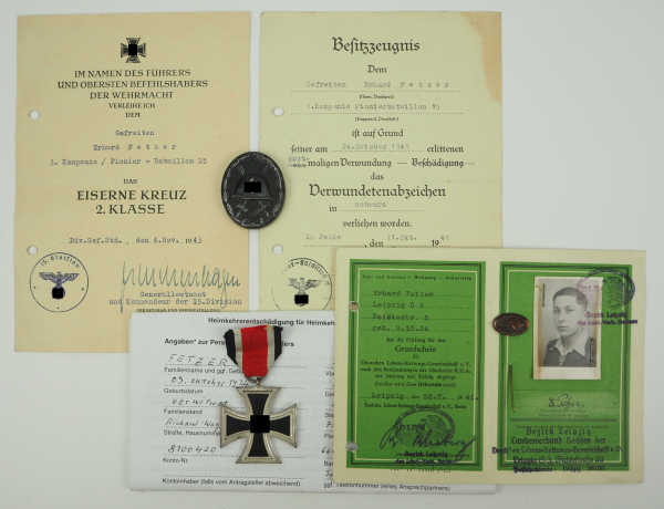 Nachlass eines Gefreiten der 3./ Pionier-Bataillon 15.1.) Eisernes Kreuz, 1939, 2. Klasse,