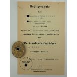Verwundetenabzeichen, 1939, Gold, mit Urkunde für einen SS-Scharführer der SS-Art. Ausb. u. Ers.