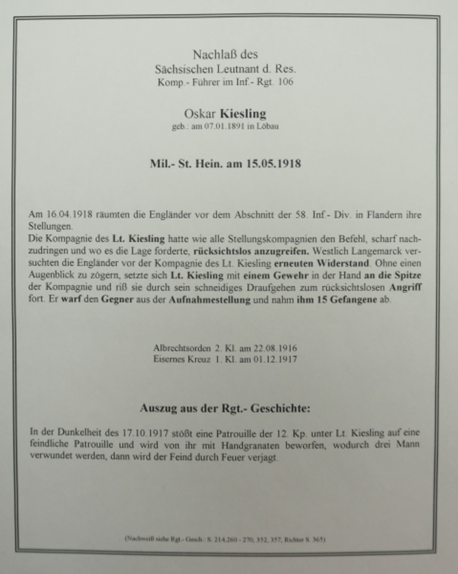 Sachsen: Urkundennachlass des Leutnant d.R. im 7. Kgl. Sächs. Infanterie-Regiment "König Georg" - Bild 2 aus 2