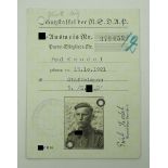 SS-Ausweis eines Staffelmann der 3./ E. SS "D".Vordruck, mit aufgenietetem Uniformfoto,