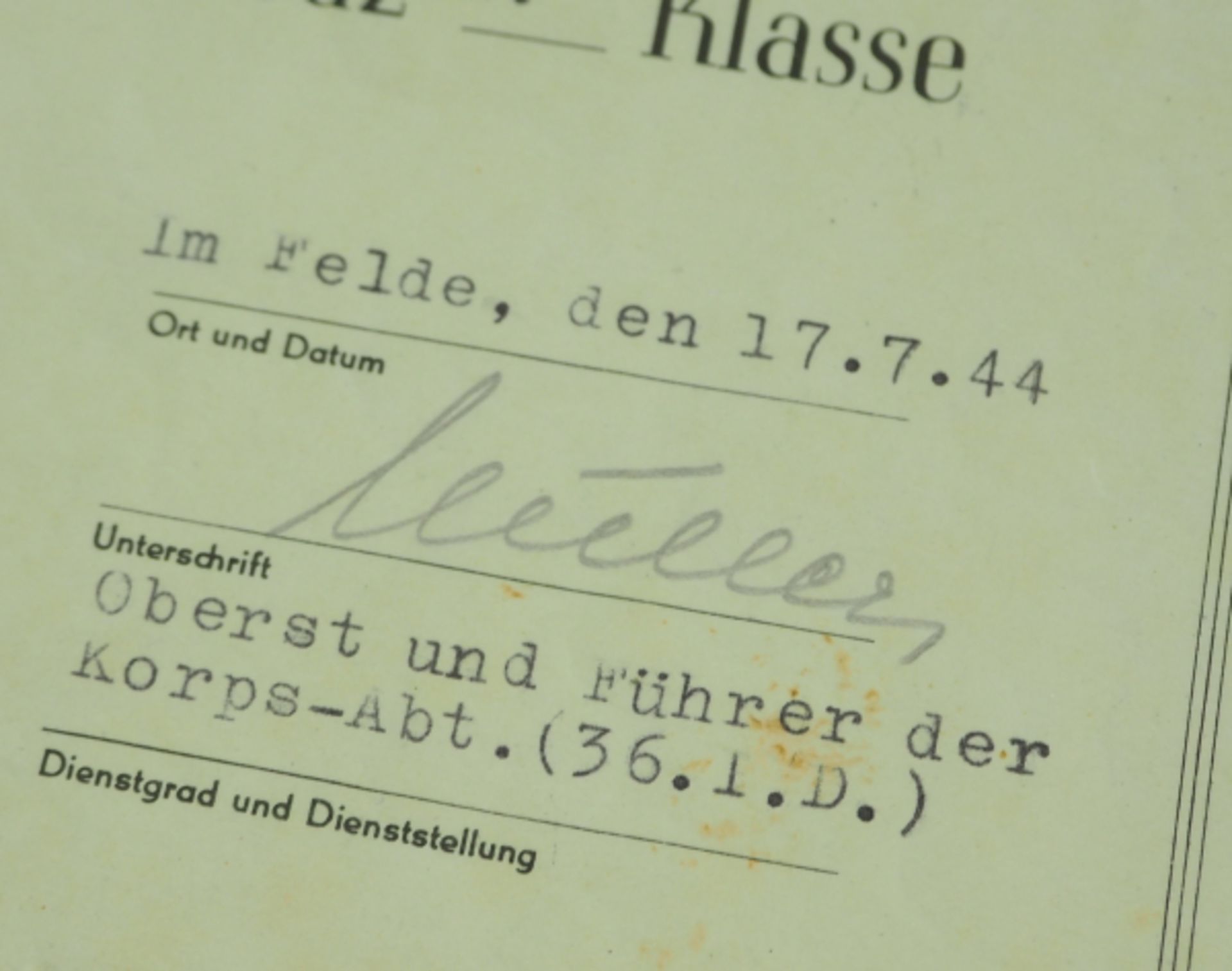Eisernes Kreuz, 1939, 2. Klasse Urkunde für einen Obergefreiten der 3. (Fla)/ Pz.Jg.Abt. 36. - Bild 2 aus 2