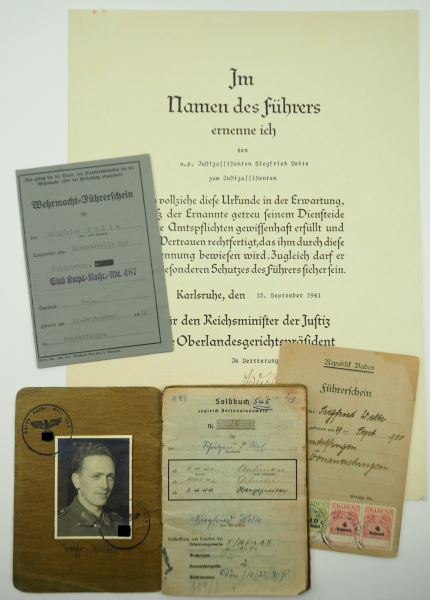 Dokumentennachlass eines Obergefreiten der 2./ Korps=Nachr. Abt. 487.- Soldbuch: Mit Uniformfoto,