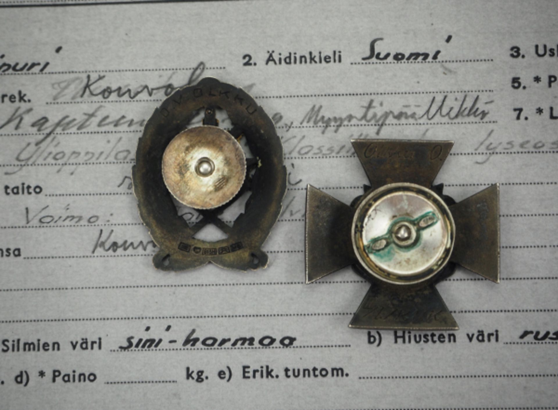 Finnland: Nachlass eines Offiziers - RUK 37.1.) Kadetten Offiziers Schuhl Abzeichen, 1. Typ, mit - Bild 2 aus 3