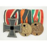 Ordenschnalle mit 3 Auszeichnungen.1.) Eisernes Kreuz, 1939, 2. Klasse, 2.) Medaille zur