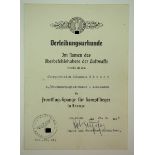 Frontflugspange für Kampfflieger, in Bronze Urkunde für einen Obergefreiten der 5./