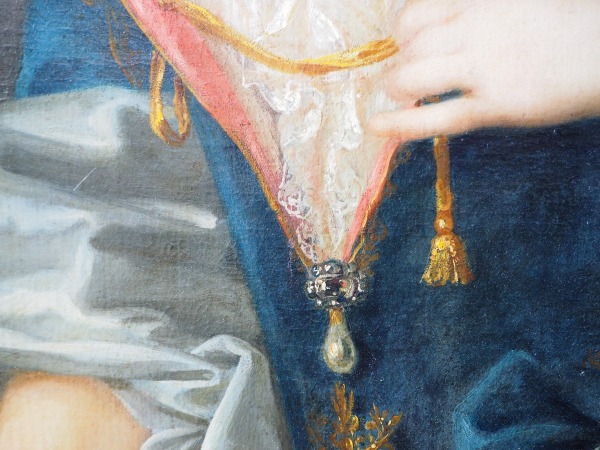Barockes Damengemälde.Öl auf Leinwand, Kniestück einer Dame in wallender Gewandung mit angelegtem - Image 3 of 5