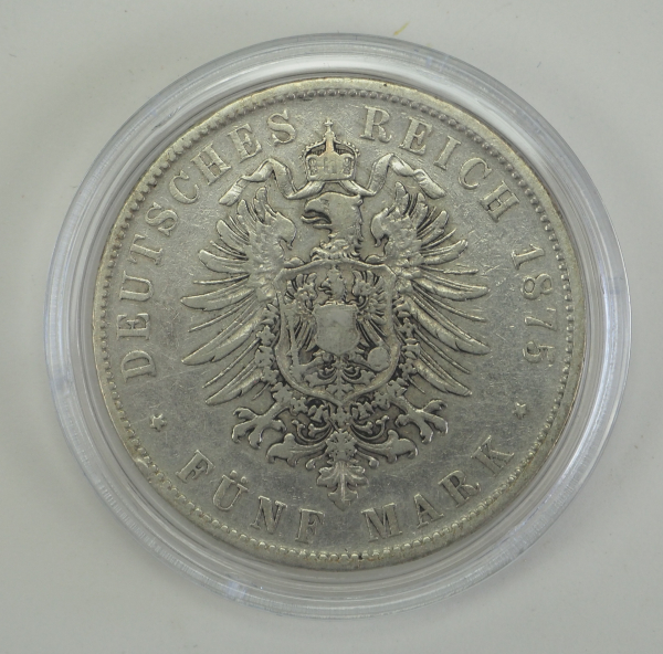 Bayern: Ludwig II., 5 Mark - 1875.Silber, in Kapsel.Zustand: II - Image 2 of 2