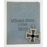 Eisernes Kreuz, 1939, 2. Klasse, in Tüte - Friedrich Orth, Wien.Geschwärzter Eisenkern, silberne