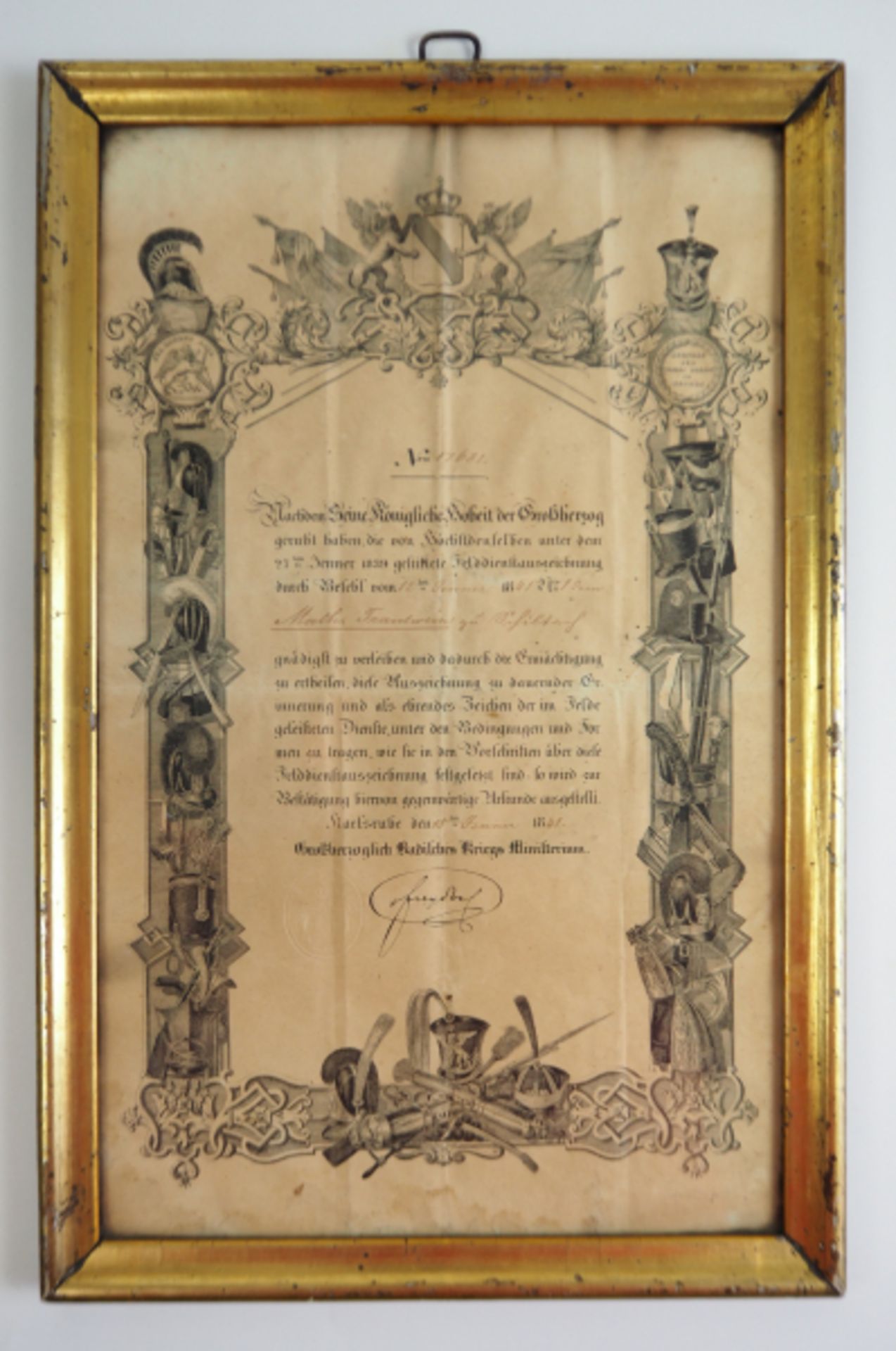 Baden: Felddienstauszeichnung, mit Spange 1870-1871, dazu eine Urkunde.Medaille an Einzelschnalle - Bild 2 aus 3