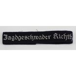 Luftwaffe: Ärmelband "Jagdgeschwader Richthofen", für Offiziere.Blaues Ärmelband, Silber gestickte