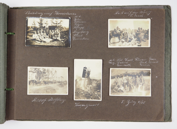 1. Weltkrieg: Fotoalbum Woyslawice / Colm.Kartonageeinband, 41 Fotos, diverse Formate, alle