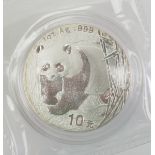China: 10 Yuan - 1 Oz Silber, Panda 2001.Silber, in Kapsel, eingeschweist.Zustand: I