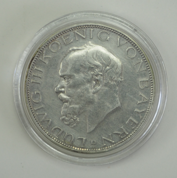 Bayern: Ludwig III., 3 Mark - 1914.Silber, in Kapsel.Zustand: I-II