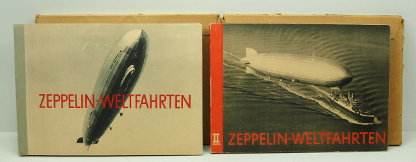 Zigarettenbilder Alben: Zeppelin-Weltfahrten - Band 1+2.Je komplett mit allen Bildern, im Schuber.