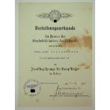 Frontflugspange für Kampfflieger, in Silber Urkunde für einen Unteroffizier der III./ K.G. 54.