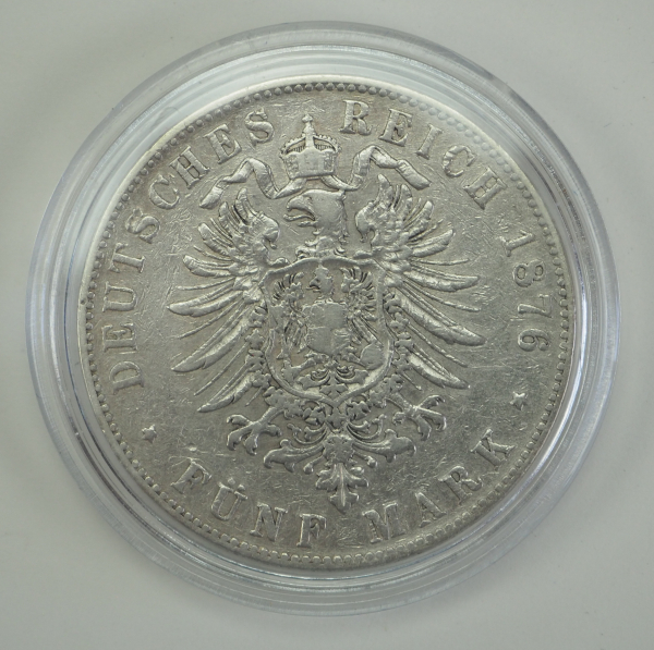 Baden: Friedrich, 5 Mark - 1876.Silber, in Kapsel.Zustand: II - Image 2 of 2