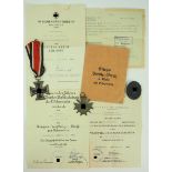 Nachlass Oberleutnant der 8./ Grenadier-Regiment 213.1.) Eisernes Kreuz, 1939, 2. Klasse, Urkunde (