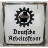 Deutsche Arbeitsfront Emailleschild.Swastika bestoßen, Kanten beschädigt.Ca. 50 x 50 cm.Zustand: