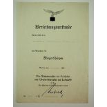 Abzeichen für Fliegerschützen Urkunde für einen Unteroffizier.Vordruck, ausgestellt den 10.9.40,