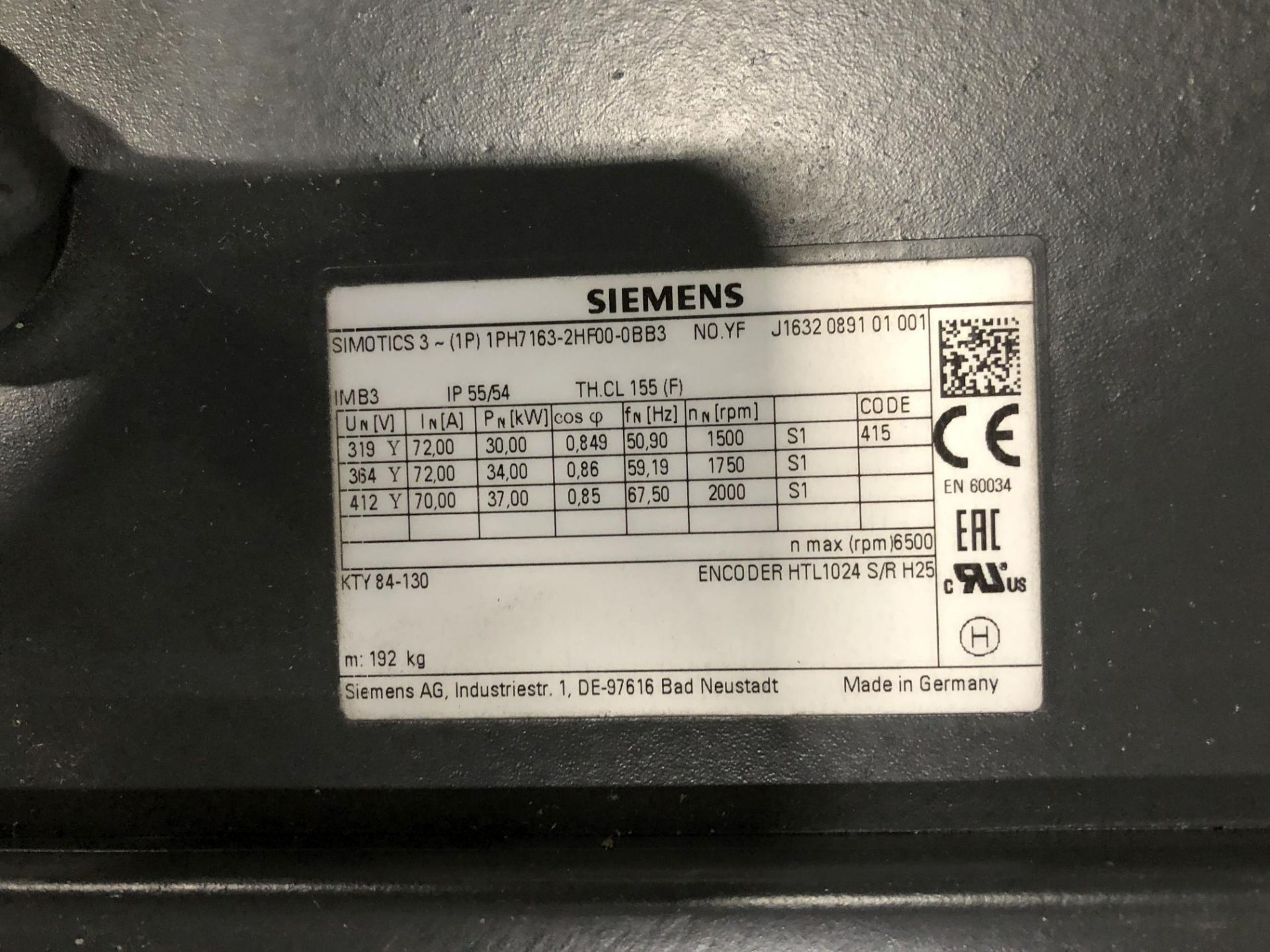 Siemens Simotics 30 kW Compact Induction Motor, 1PH7163-2HF00-0BB3 [New in Box] - Image 3 of 5